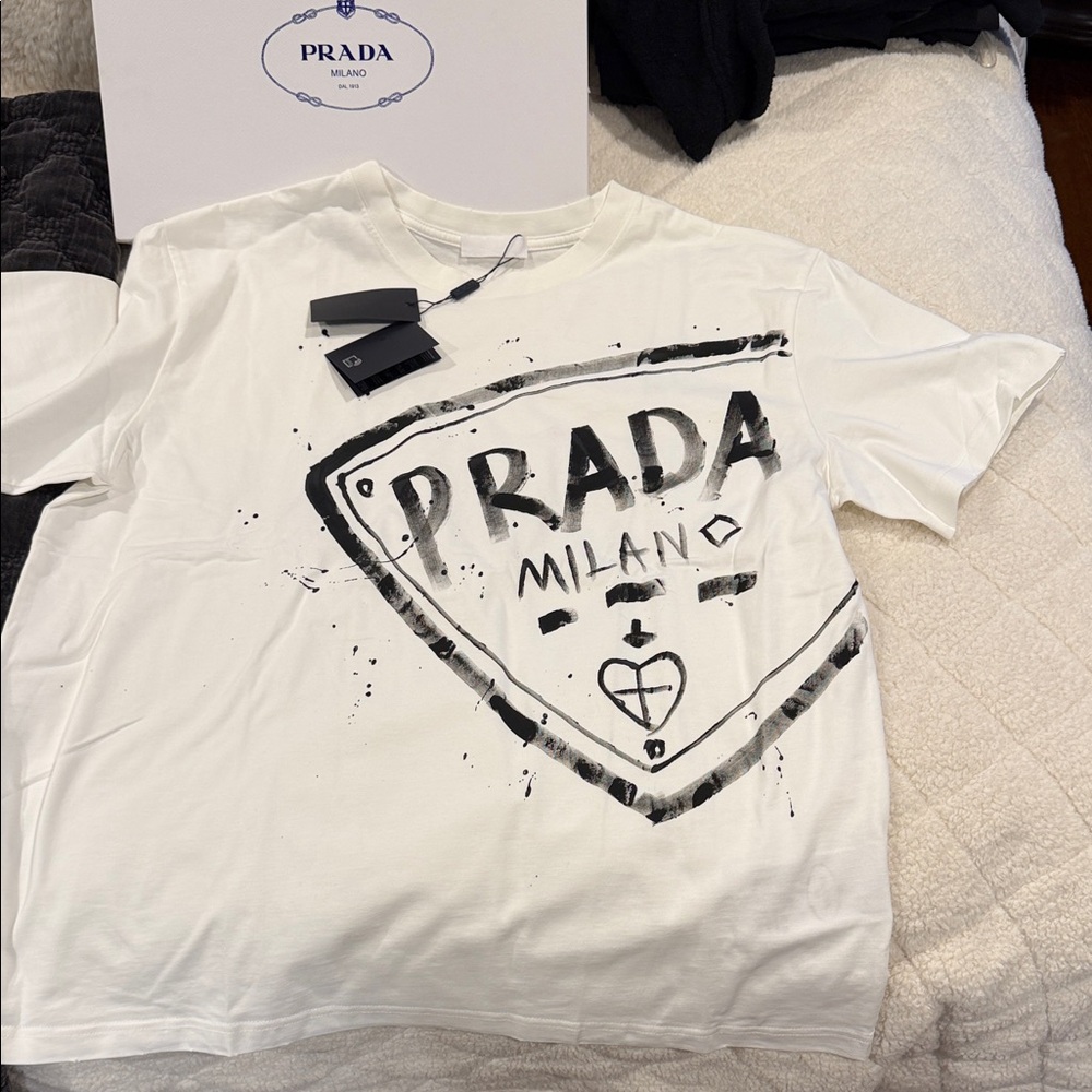 Prada White Graphic Men's T-Shirt size Medium